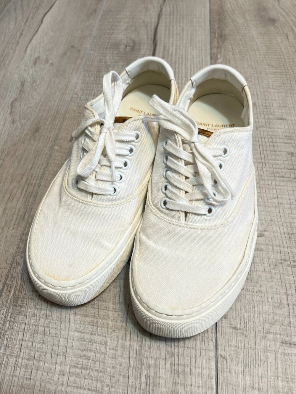 Saint Laurent Venice Canvas Sneakers White Leopard Trim Size 38 US 8 Italy Made